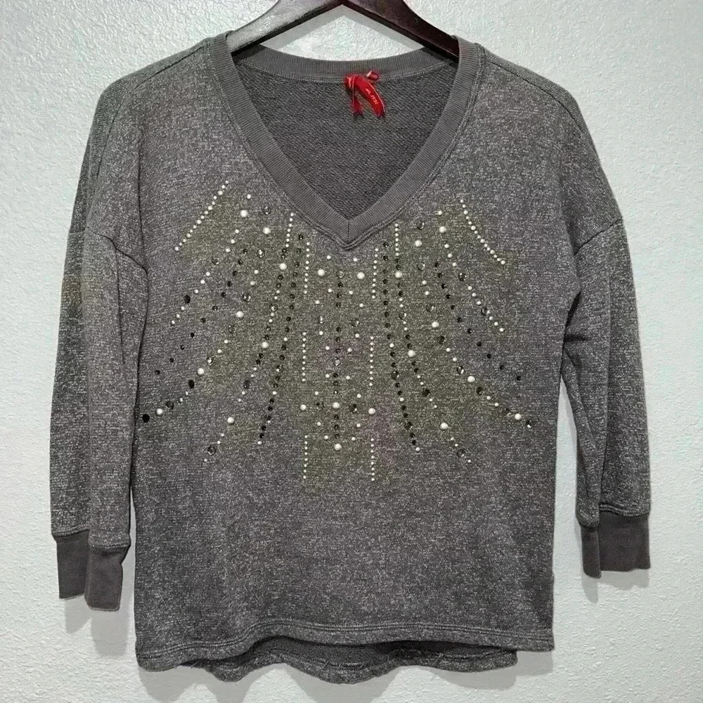 Red Camel Sweater S Gray Gold sequins/ bleach stain on sleeve
